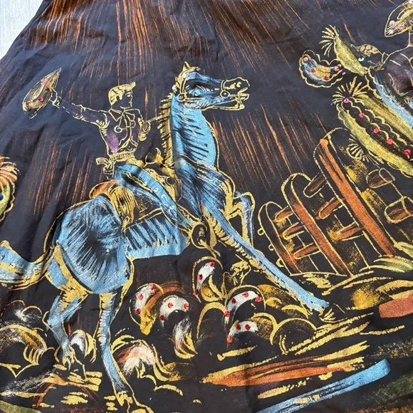 Vintage 1950’s/1960’s Matador Hand Painted Sequined Mexican Cotton Circle Skirt - Picture 11 of 16